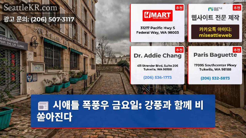 시애틀 폭풍우 금요일: 강풍과 함께 비 쏟아진다