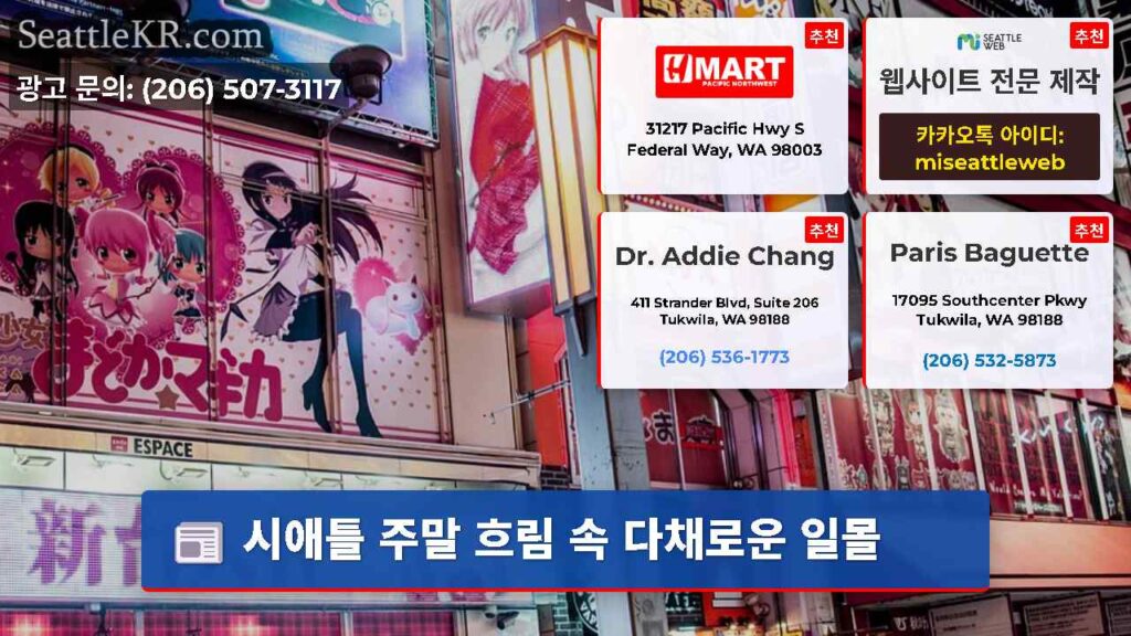 시애틀 주말 흐림 속 다채로운 일몰
