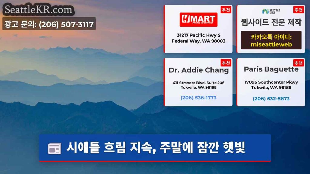 시애틀 흐림 지속, 주말에 잠깐 햇빛