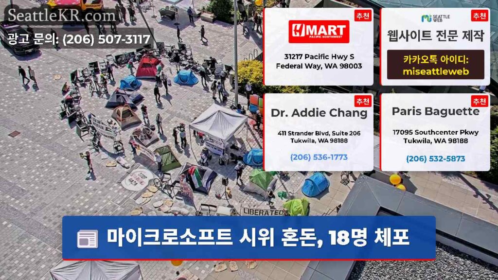 마이크로소프트 시위 혼돈, 18명 체포