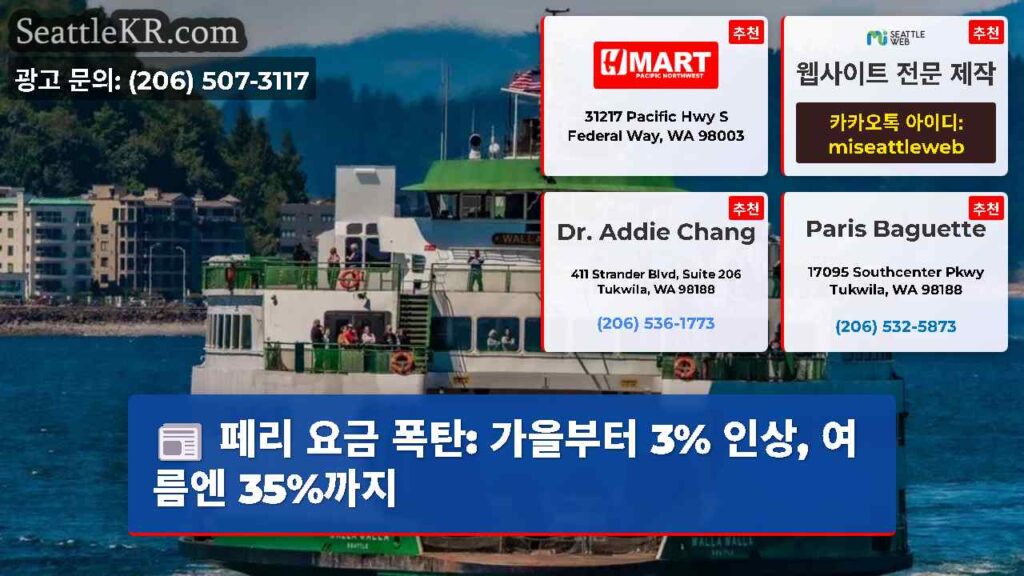 페리 요금 폭탄: 가을부터 3% 인상, 여름엔 35%까지