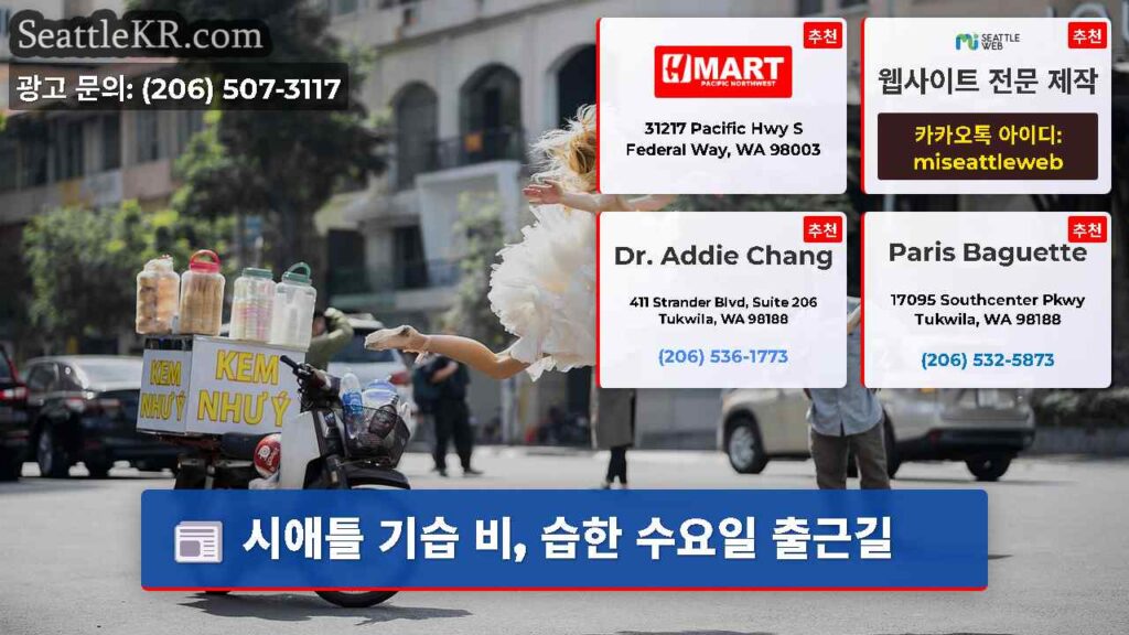시애틀 기습 비, 습한 수요일 출근길
