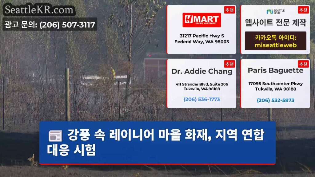 강풍 속 레이니어 마을 화재, 지역 연합 대응 시험
