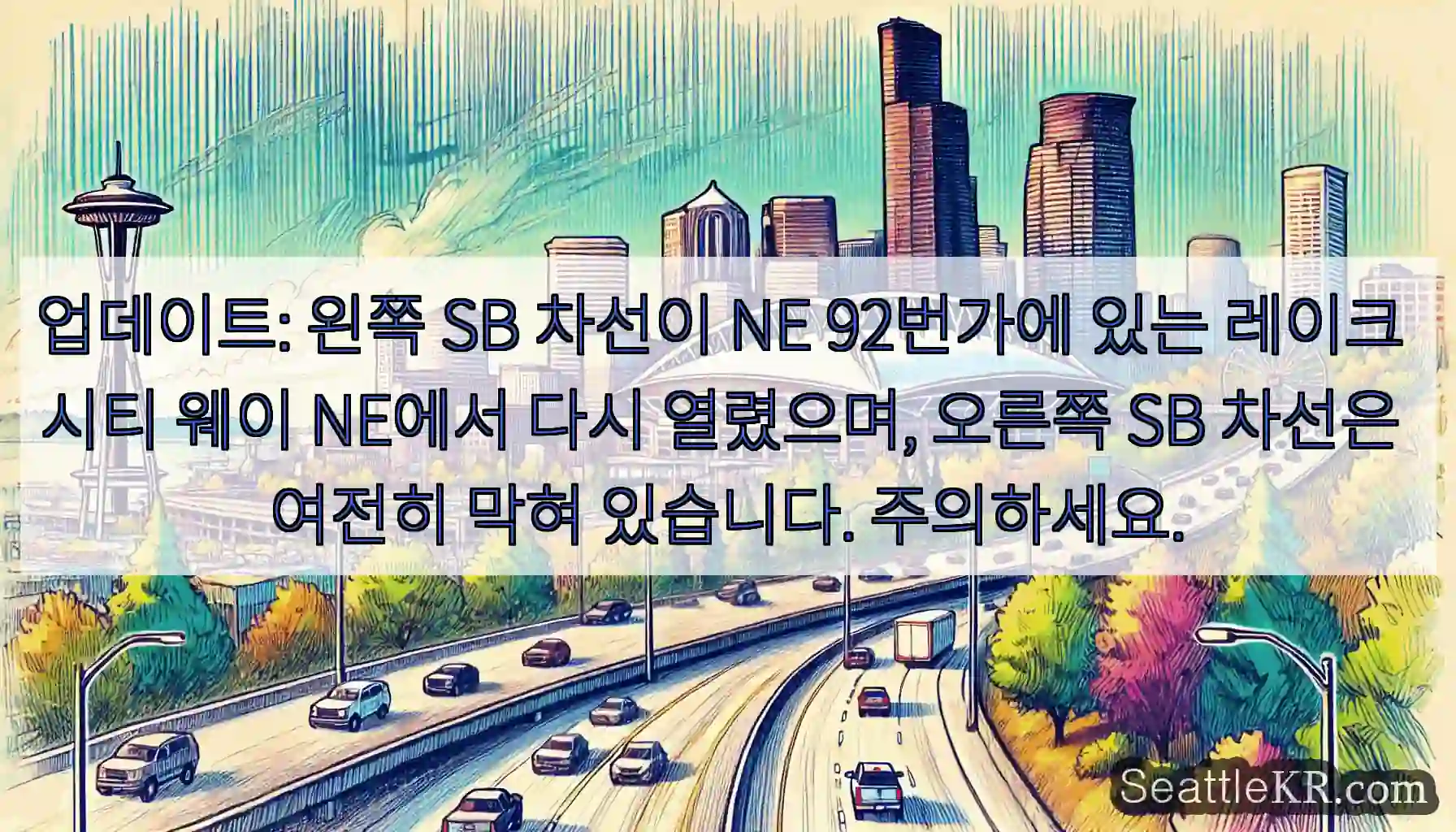 업데이트: 왼쪽 SB 차선이 NE 92번가에 있는 레이크 시티 웨이 NE에서 다시