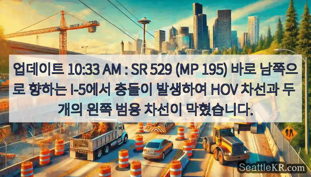 업데이트 10:33 AM : SR 529 (MP 195) 바로 남쪽으로 향하는 I-5에서