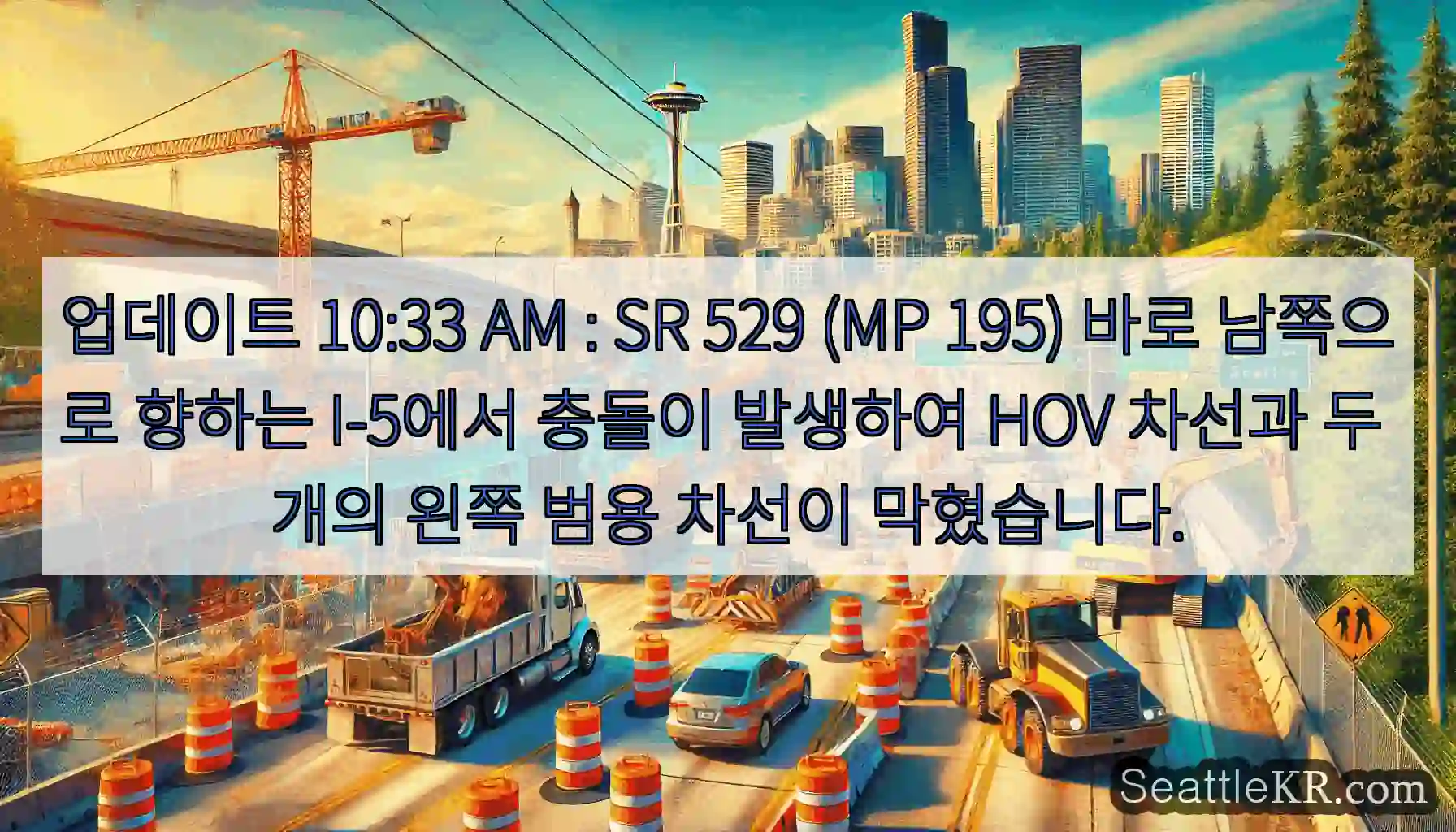 업데이트 10:33 AM : SR 529 (MP 195) 바로 남쪽으로 향하는 I-5에서