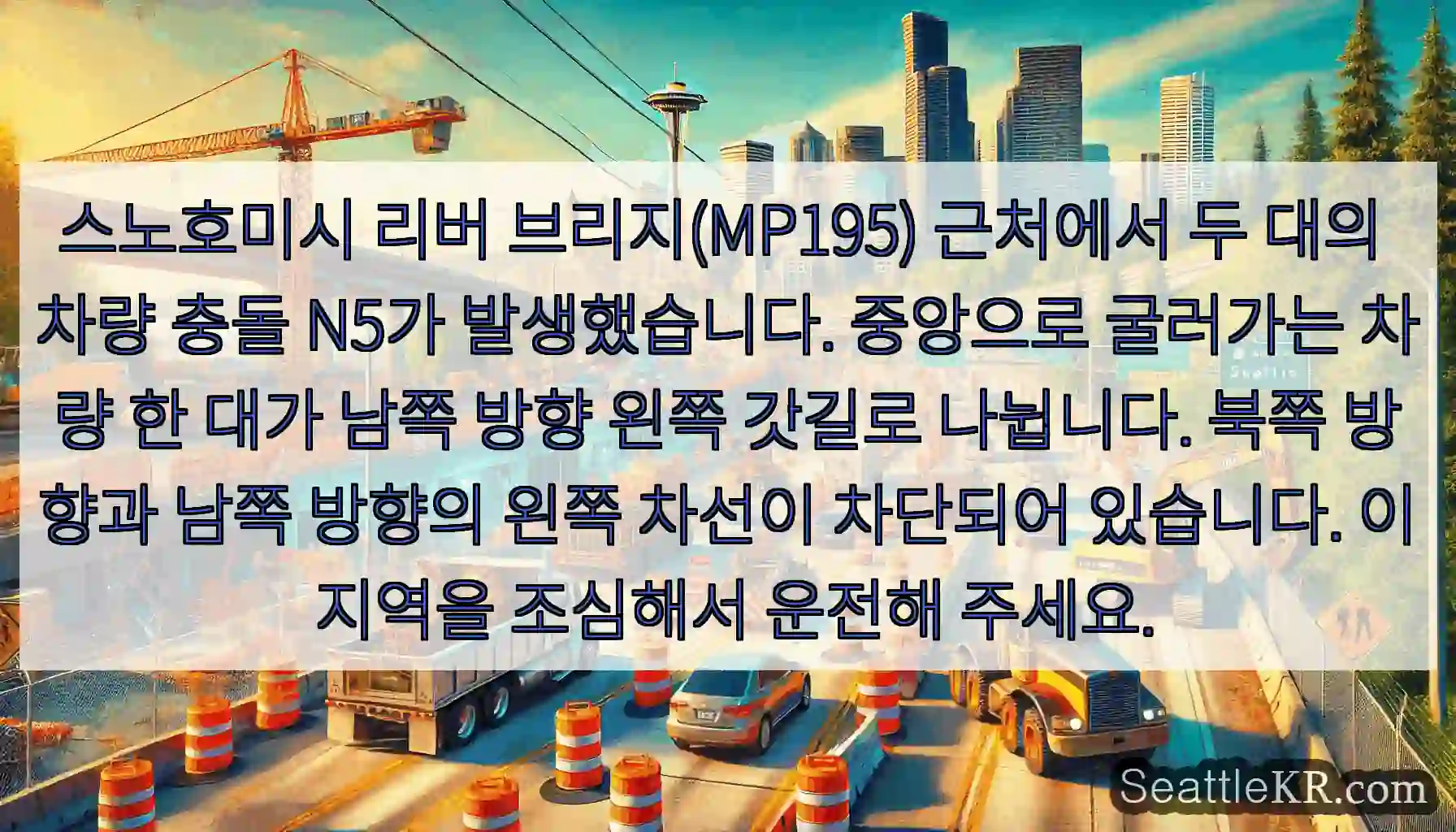 스노호미시 리버 브리지(MP195) 근처에서 두 대의 차량 충돌 N5가 발생했습니다.