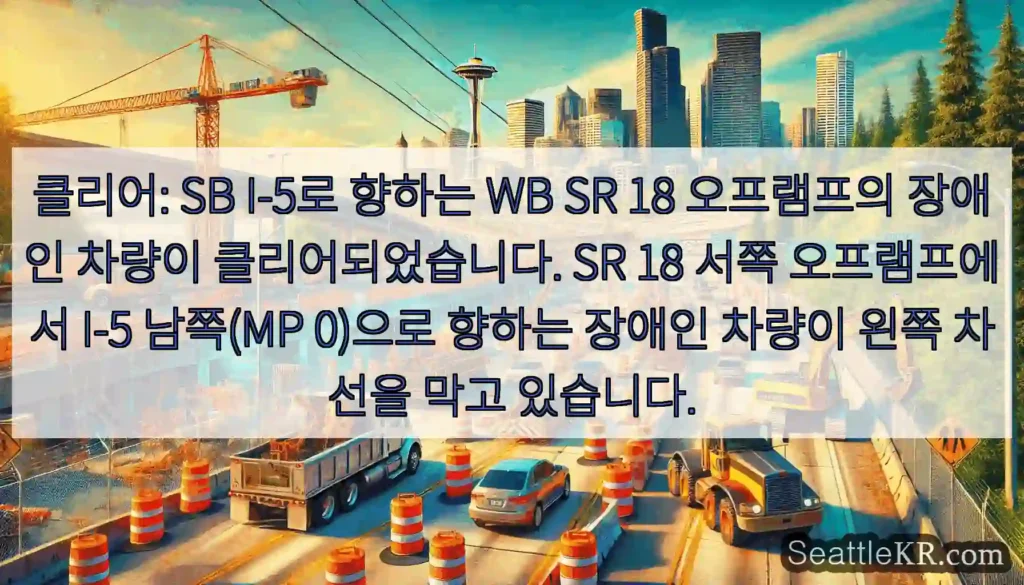 클리어: SB I-5로 향하는 WB SR 18 오프램프의 장애인 차량이 클리어되었습니다.