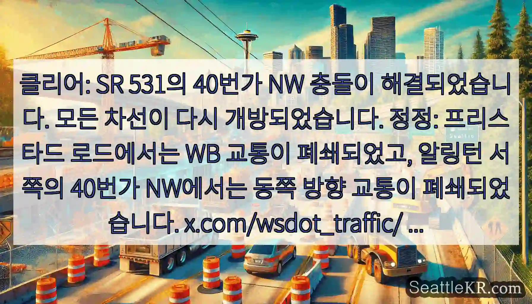 클리어: SR 531의 40번가 NW 충돌이 해결되었습니다. 모든 차선이 다시