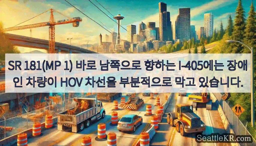 SR 181(MP 1) 바로 남쪽으로 향하는 I-405에는 장애인 차량이 HOV 차선을