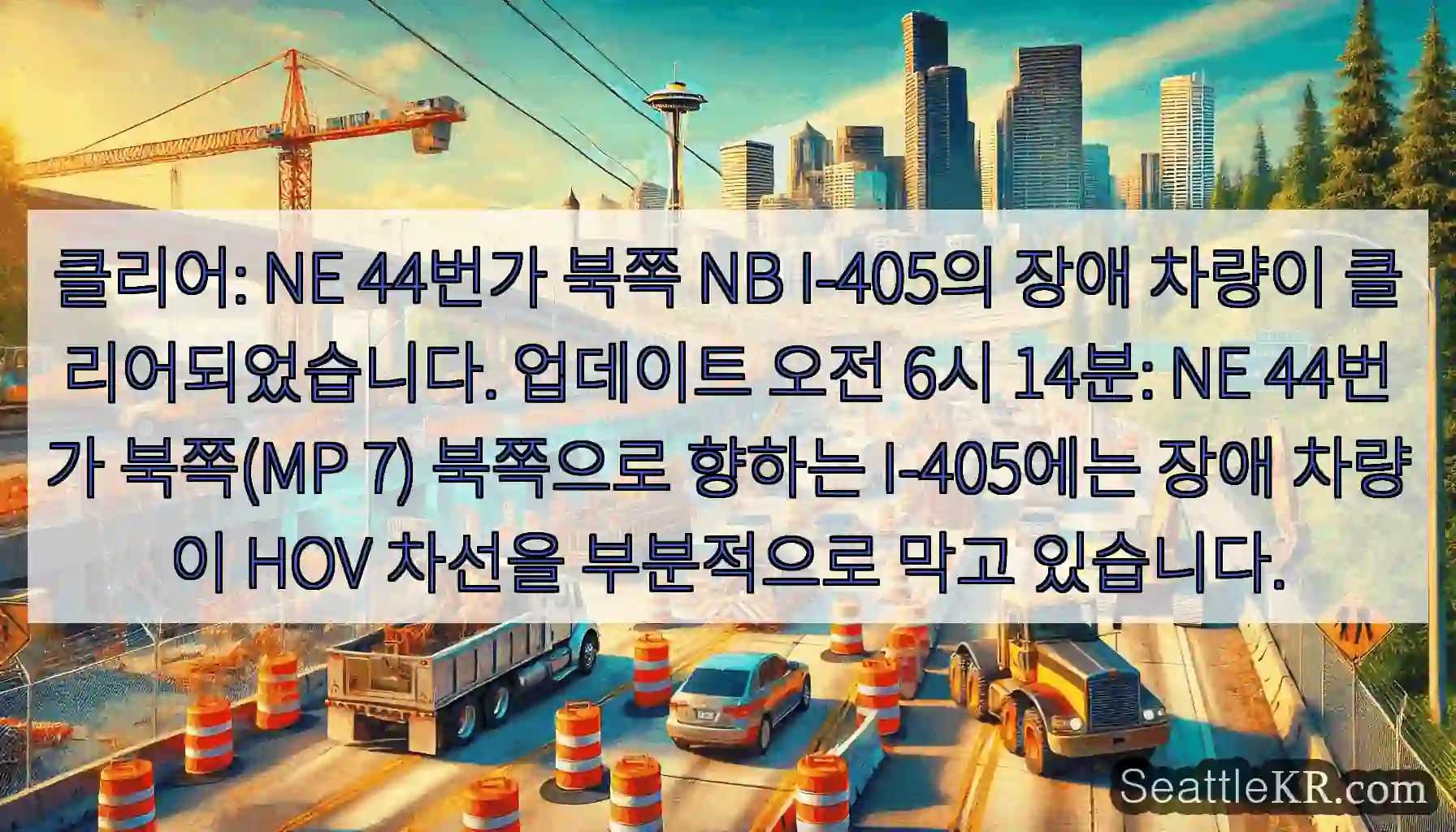 클리어: NE 44번가 북쪽 NB I-405의 장애 차량이 클리어되었습니다. 업데이트