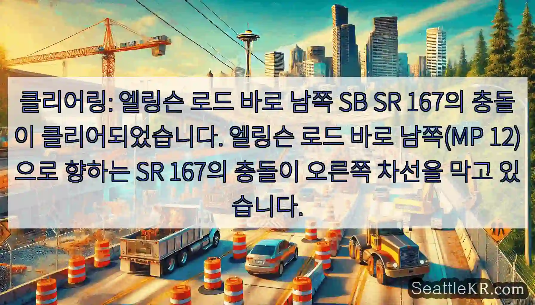 클리어링: 엘링슨 로드 바로 남쪽 SB SR 167의 충돌이 클리어되었습니다. 엘링슨