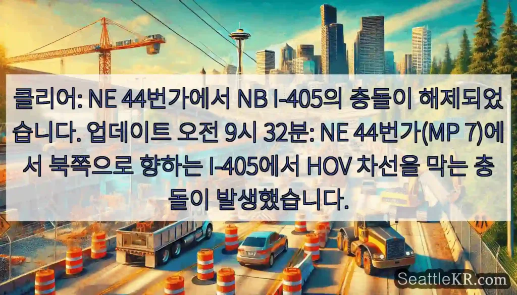 클리어: NE 44번가에서 NB I-405의 충돌이 해제되었습니다. 업데이트 오전 9시