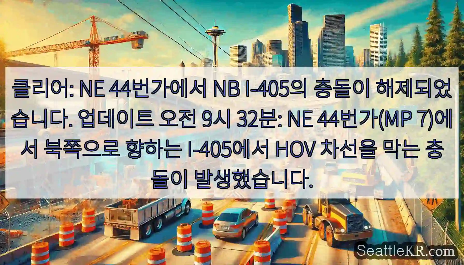클리어: NE 44번가에서 NB I-405의 충돌이 해제되었습니다. 업데이트 오전 9시
