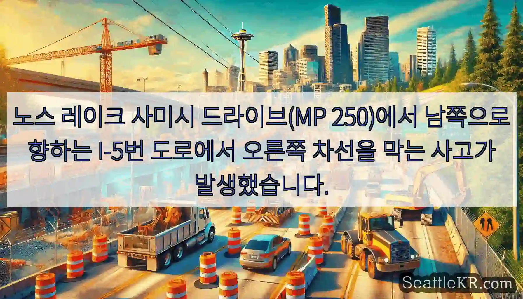 노스 레이크 사미시 드라이브(MP 250)에서 남쪽으로 향하는 I-5번 도로에서 오른쪽