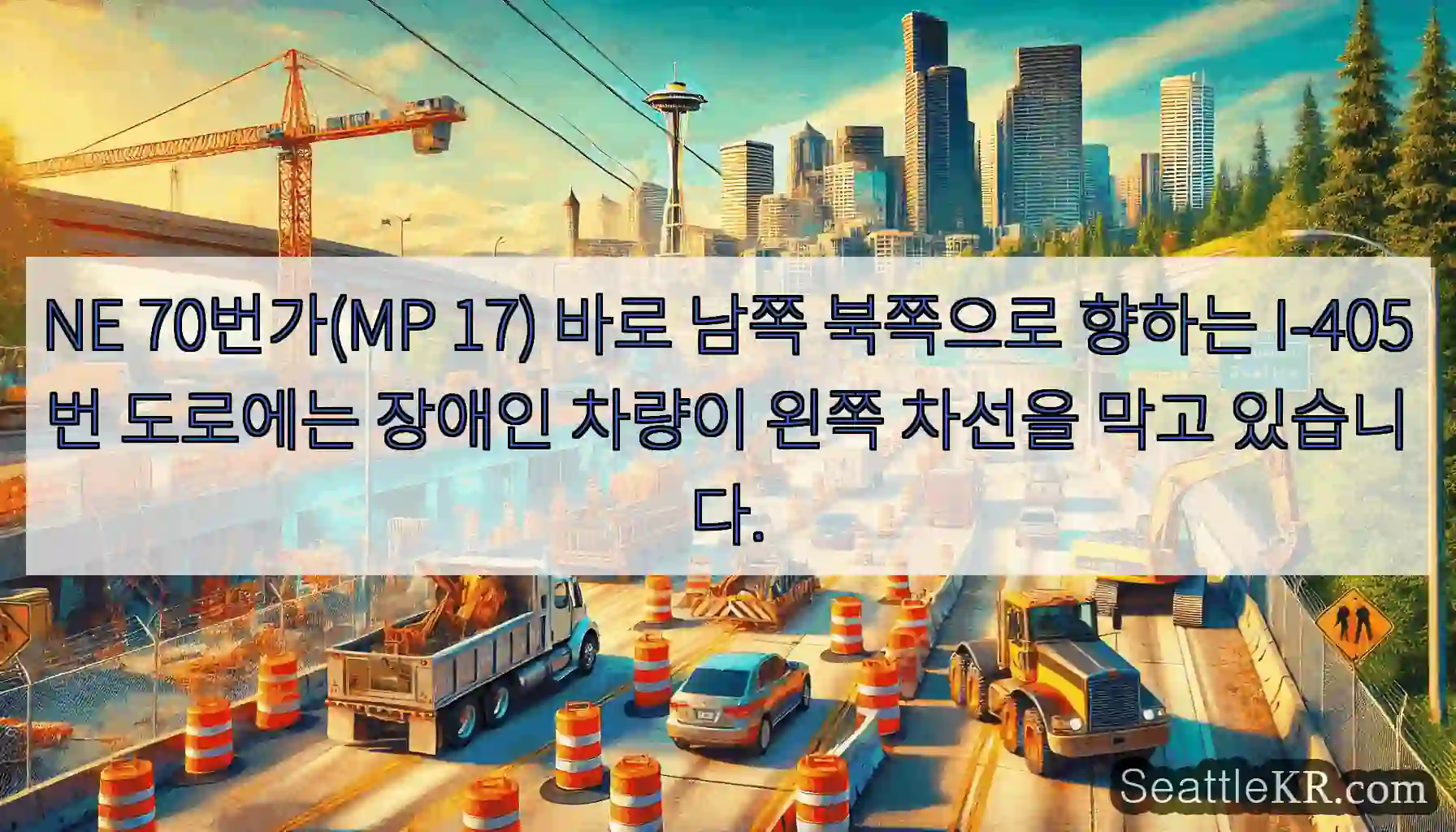 NE 70번가(MP 17) 바로 남쪽 북쪽으로 향하는 I-405번 도로에는 장애인 차량이