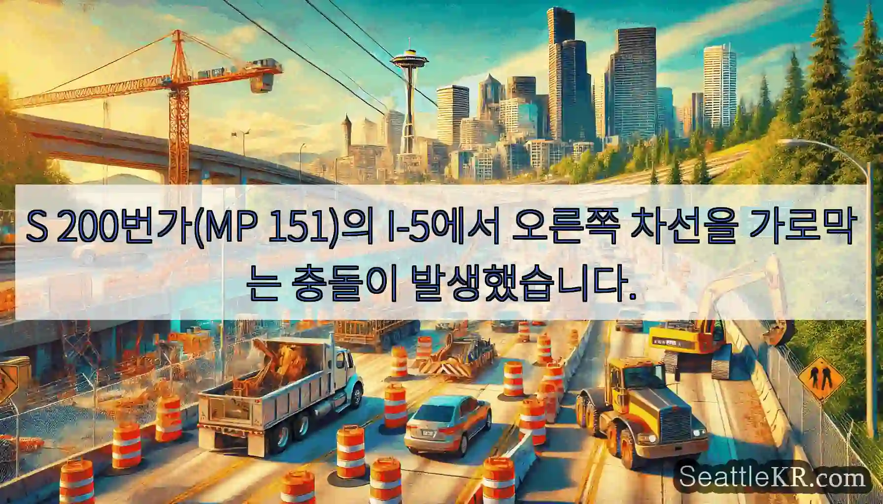 S 200번가(MP 151)의 I-5에서 오른쪽 차선을 가로막는 충돌이 발생했습니다.