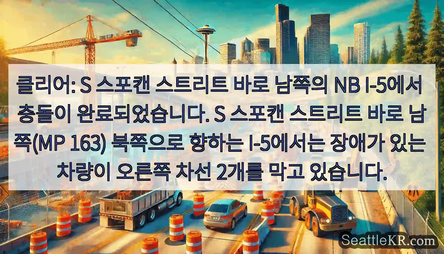 클리어: S 스포캔 스트리트 바로 남쪽의 NB I-5에서 충돌이 완료되었습니다. S