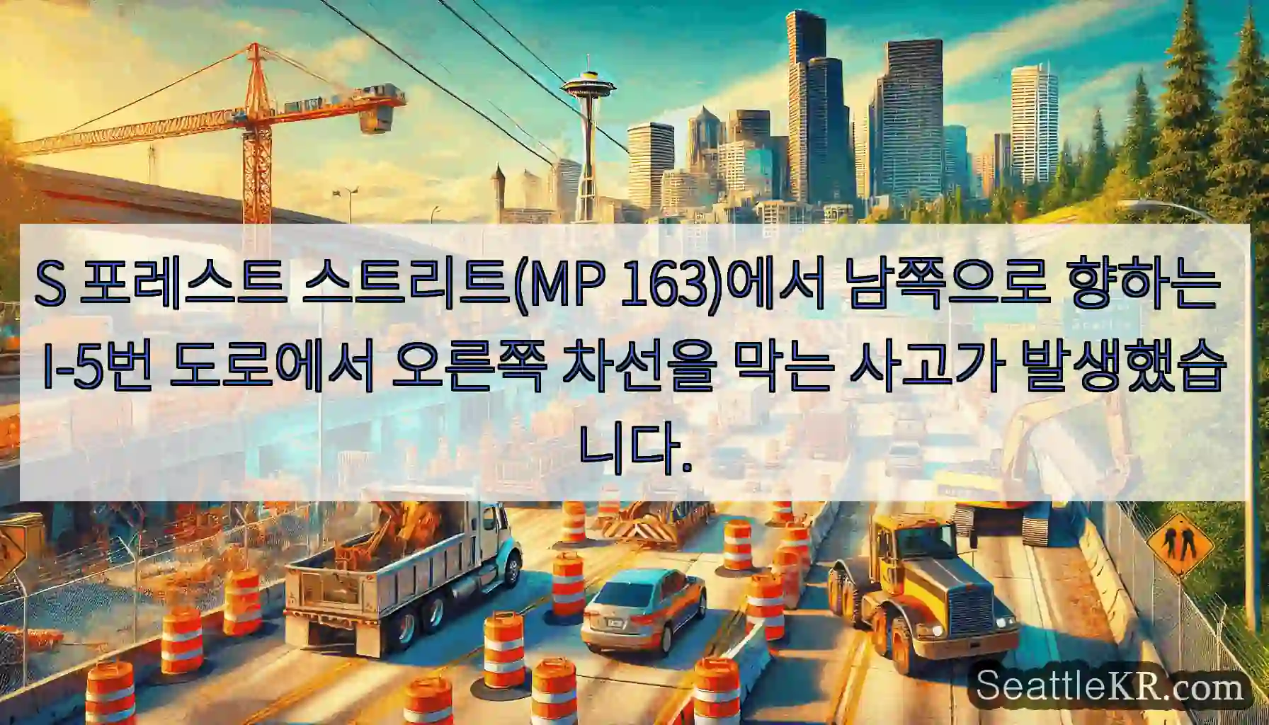 S 포레스트 스트리트(MP 163)에서 남쪽으로 향하는 I-5번 도로에서 오른쪽 차선을
