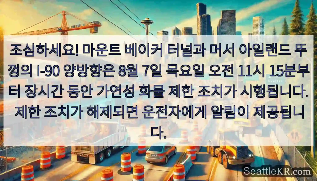조심하세요! 마운트 베이커 터널과 머서 아일랜드 뚜껑의 I-90 양방향은 8월 7일