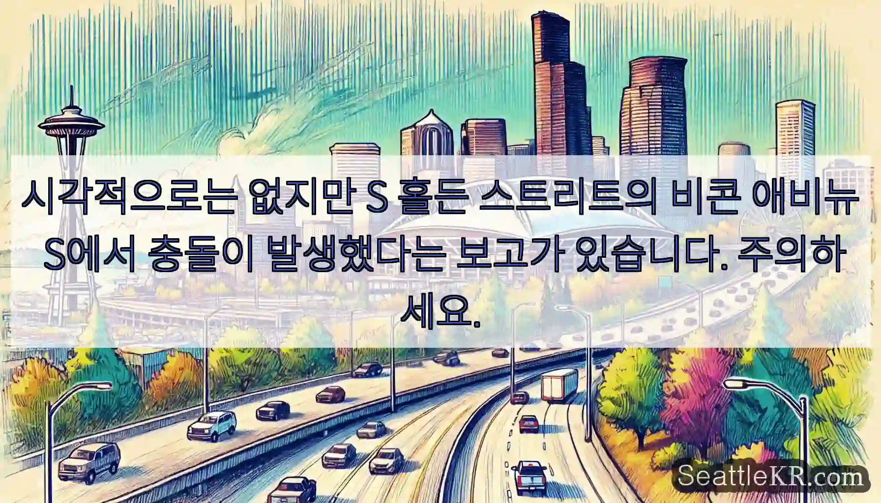 시각적으로는 없지만 S 홀든 스트리트의 비콘 애비뉴 S에서 충돌이 발생했다는 보고가