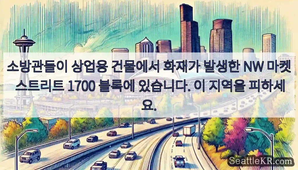 소방관들이 상업용 건물에서 화재가 발생한 NW 마켓 스트리트 1700 블록에 있습니다.