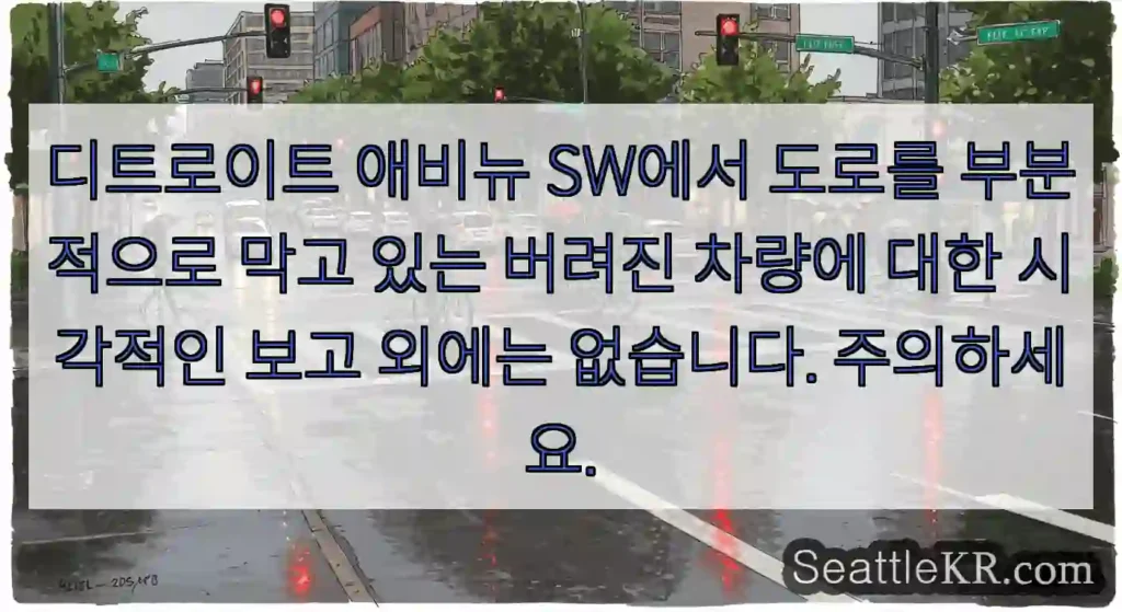 디트로이트 애비뉴 SW에서 도로를 부분적으로 막고 있는 버려진 차량에 대한 시각적인 보고