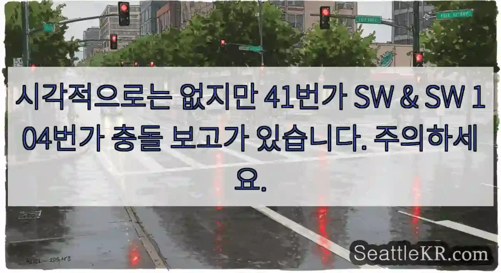 시각적으로는 없지만 41번가 SW & SW 104번가 충돌 보고가 있습니다. 주의하세요.