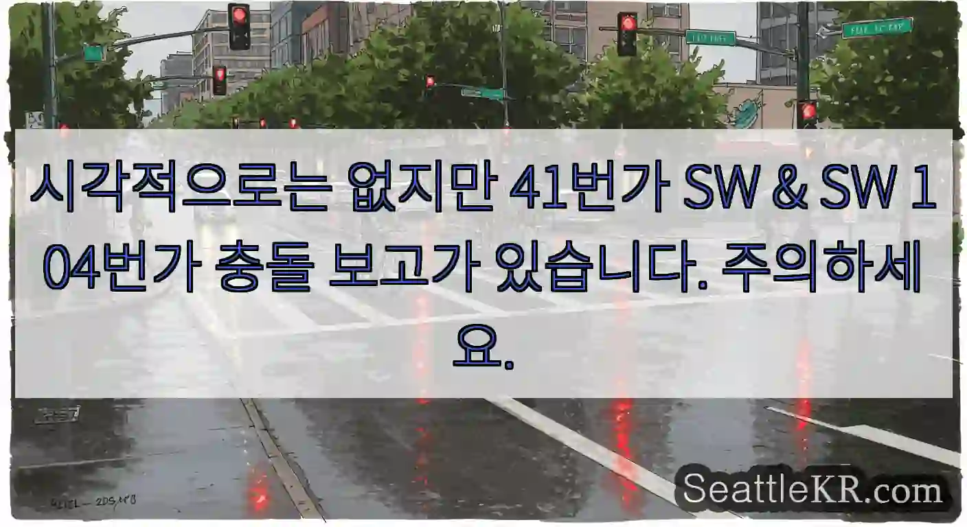 시각적으로는 없지만 41번가 SW & SW 104번가 충돌 보고가 있습니다. 주의하세요.