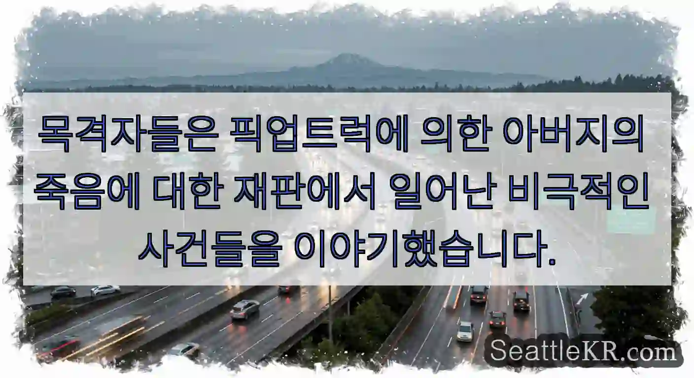 목격자들은 픽업트럭에 의한 아버지의 죽음에 대한 재판에서 일어난 비극적인 사건들을