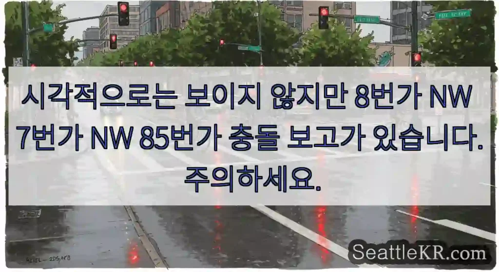 시각적으로는 보이지 않지만 8번가 NW 7번가 NW 85번가 충돌 보고가 있습니다.