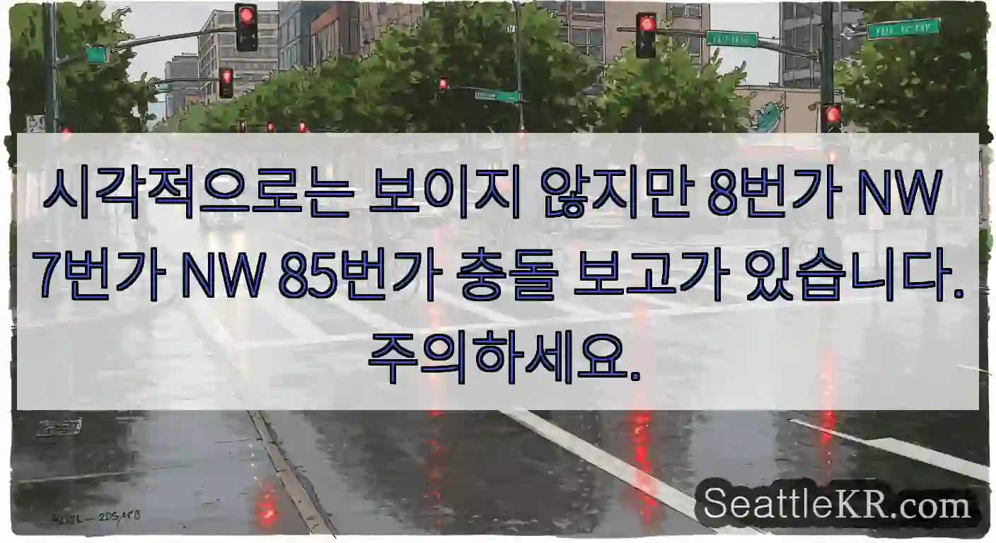 시각적으로는 보이지 않지만 8번가 NW 7번가 NW 85번가 충돌 보고가 있습니다.