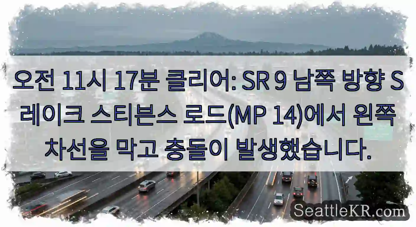 오전 11시 17분 클리어: SR 9 남쪽 방향 S 레이크 스티븐스 로드(MP 14)에서