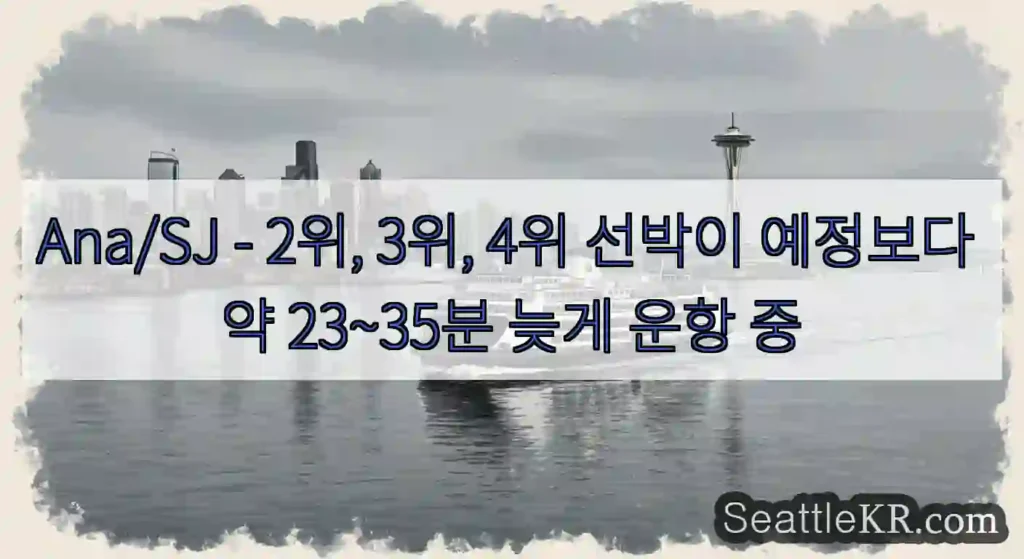 Ana/SJ - 2위, 3위, 4위 선박이 예정보다 약 23~35분 늦게 운항 중