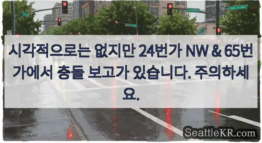 시각적으로는 없지만 24번가 NW & 65번가에서 충돌 보고가 있습니다. 주의하세요.