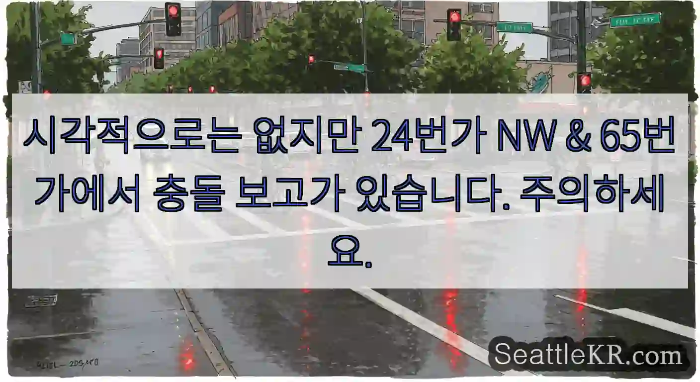 시각적으로는 없지만 24번가 NW & 65번가에서 충돌 보고가 있습니다. 주의하세요.