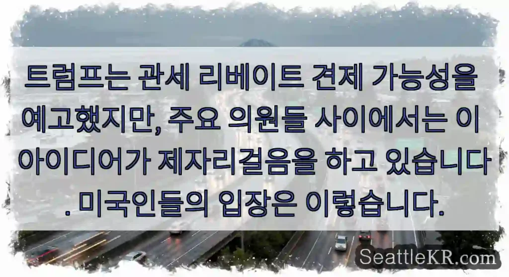 트럼프는 관세 리베이트 견제 가능성을 예고했지만, 주요 의원들 사이에서는 이 아이디어가