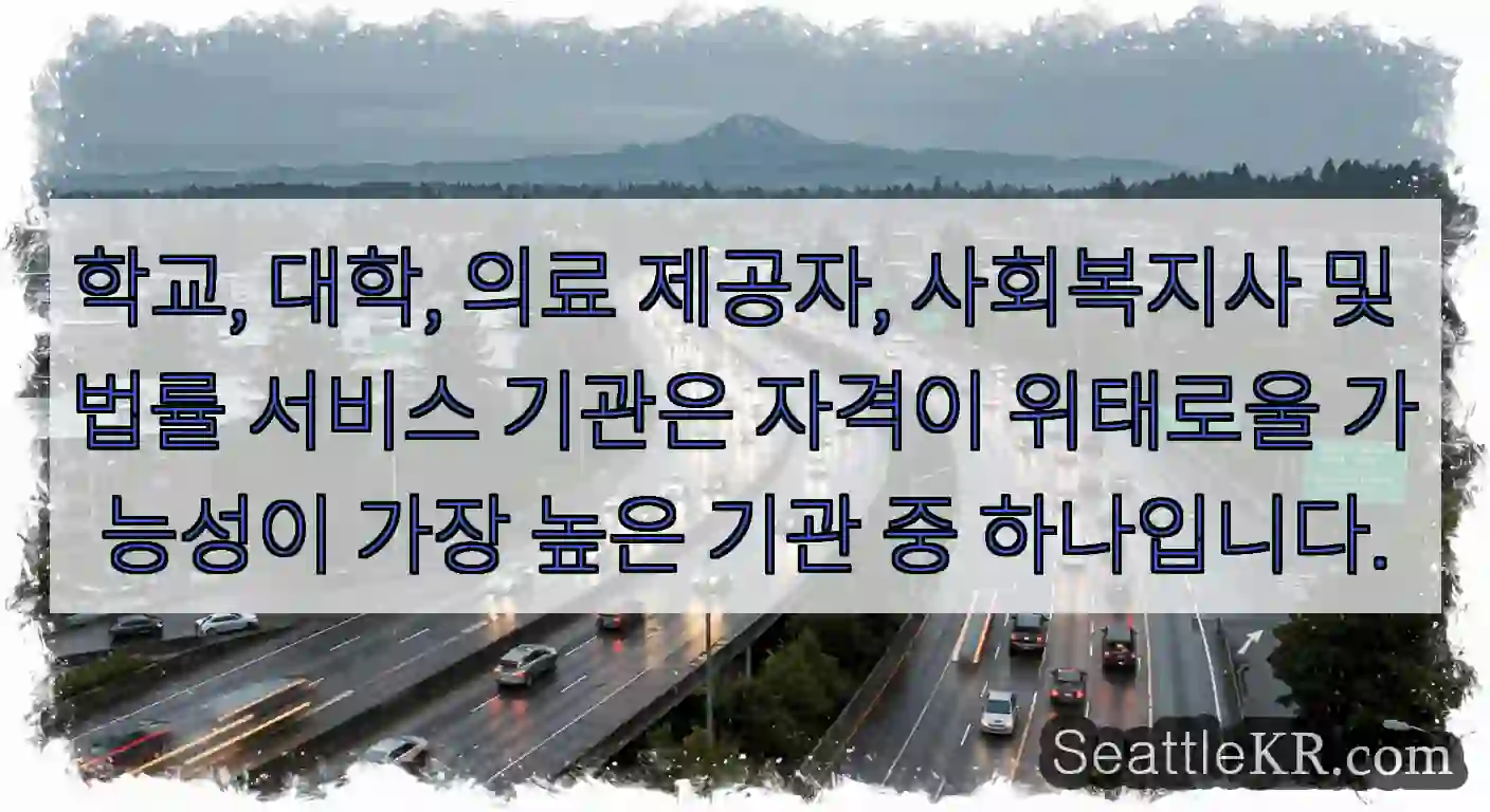 학교, 대학, 의료 제공자, 사회복지사 및 법률 서비스 기관은 자격이 위태로울 가능성이