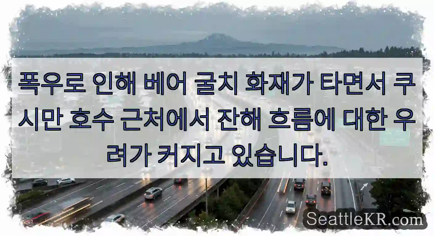 폭우로 인해 베어 굴치 화재가 타면서 쿠시만 호수 근처에서 잔해 흐름에 대한 우려가