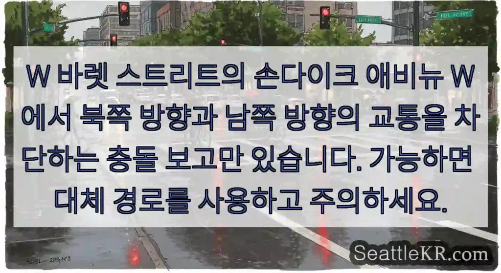 W 바렛 스트리트의 손다이크 애비뉴 W에서 북쪽 방향과 남쪽 방향의 교통을 차단하는 충돌