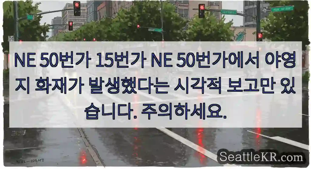 NE 50번가 15번가 NE 50번가에서 야영지 화재가 발생했다는 시각적 보고만