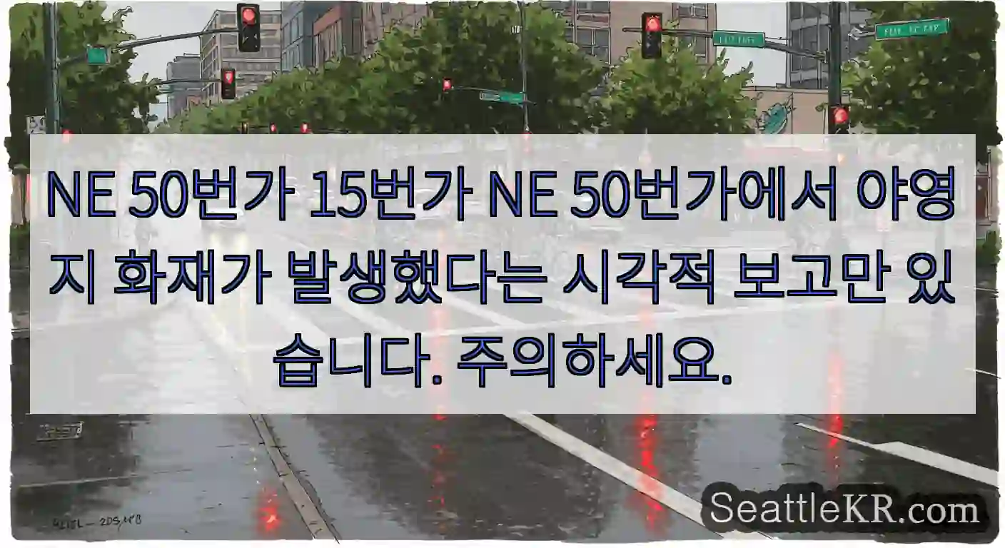 NE 50번가 15번가 NE 50번가에서 야영지 화재가 발생했다는 시각적 보고만