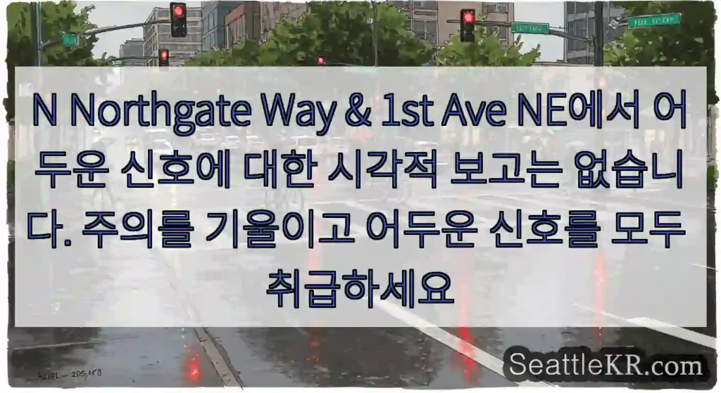 N Northgate Way & 1st Ave NE에서 어두운 신호에 대한 시각적 보고는