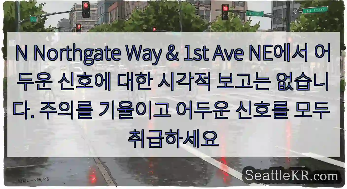 N Northgate Way & 1st Ave NE에서 어두운 신호에 대한 시각적 보고는
