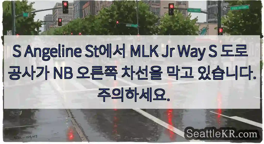 S Angeline St에서 MLK Jr Way S 도로 공사가 NB 오른쪽 차선을 막고