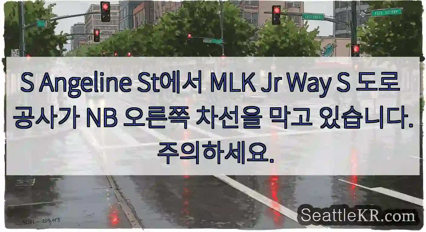 S Angeline St에서 MLK Jr Way S 도로 공사가 NB 오른쪽 차선을 막고