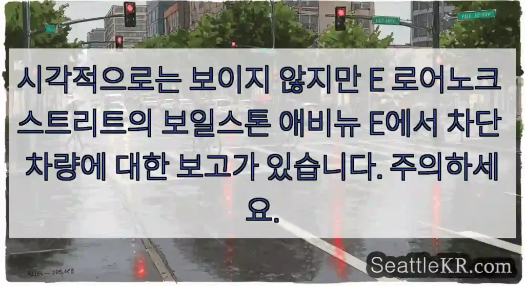 시각적으로는 보이지 않지만 E 로어노크 스트리트의 보일스톤 애비뉴 E에서 차단 차량에