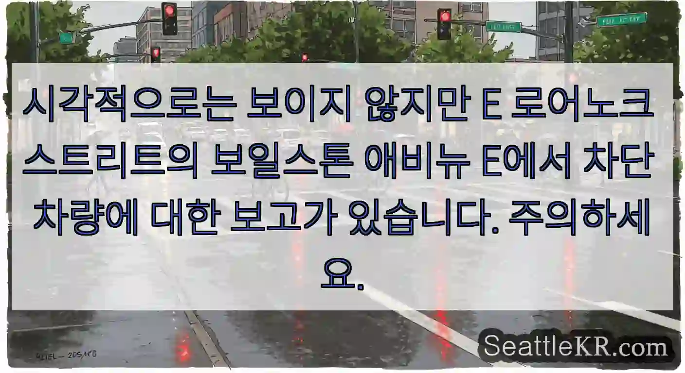 시각적으로는 보이지 않지만 E 로어노크 스트리트의 보일스톤 애비뉴 E에서 차단 차량에
