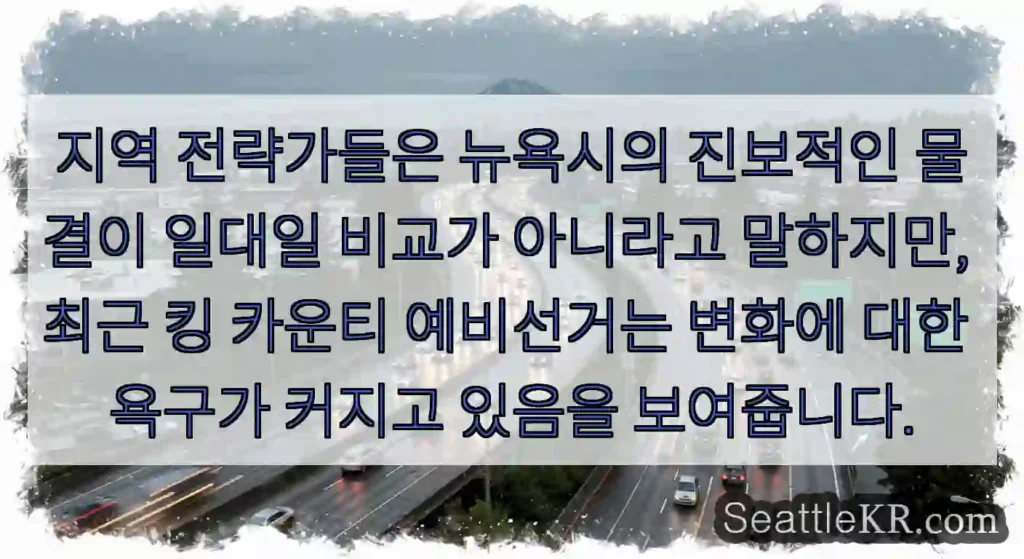 지역 전략가들은 뉴욕시의 진보적인 물결이 일대일 비교가 아니라고 말하지만, 최근 킹