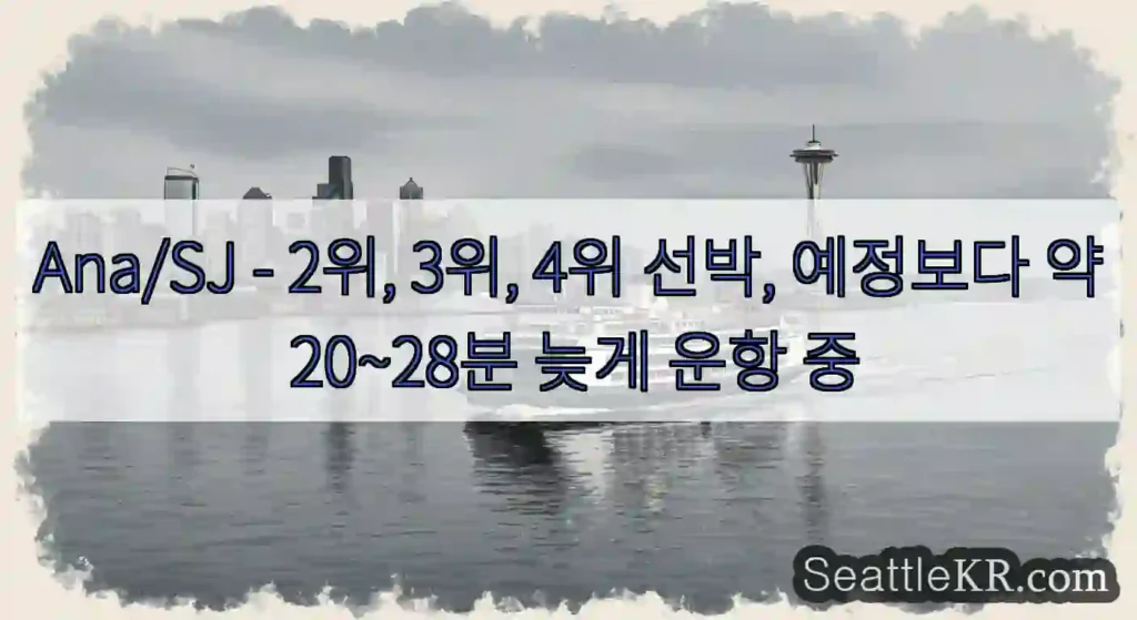 Ana/SJ - 2위, 3위, 4위 선박, 예정보다 약 20~28분 늦게 운항 중